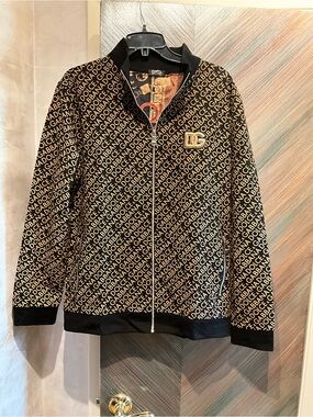 Dolce & Gabbana Black and Gold Logo Bomber Jacket